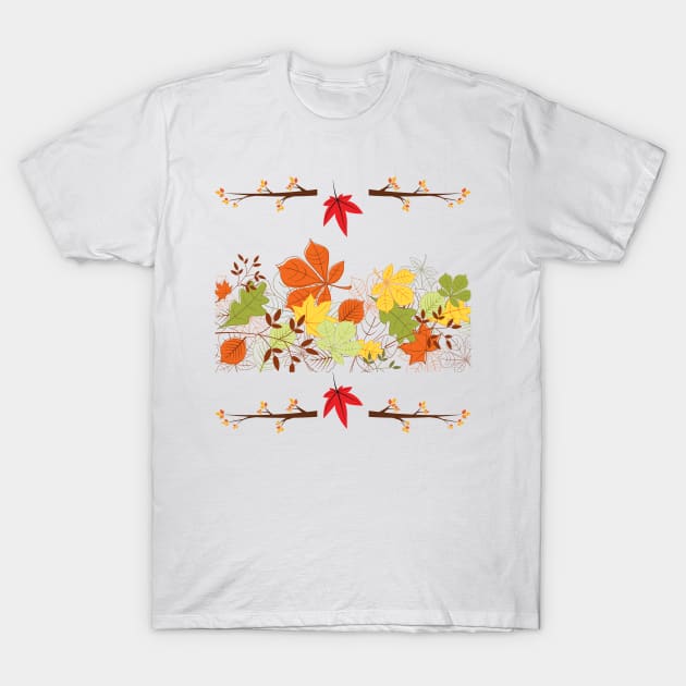 Autumn Leaves Pattern Design2 T-Shirt by Kiyiya Designs